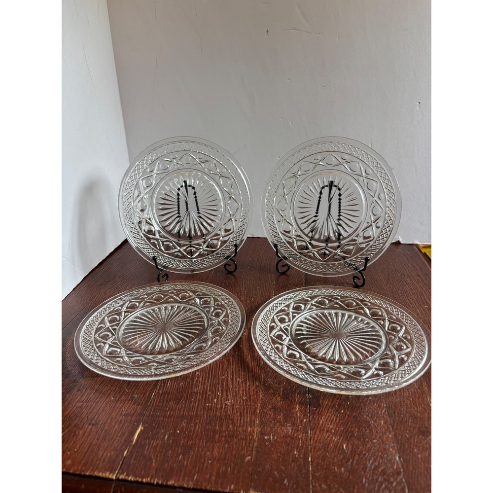 Imperial Glass Cape Cod Clear Salad Dessert Plates 7.5 Inch Set of 4 Vintage